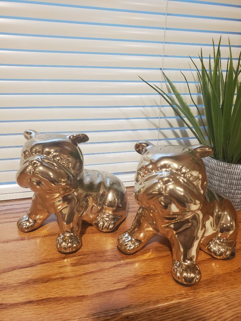 Gold painted Ceramic Bulldog pair Decor